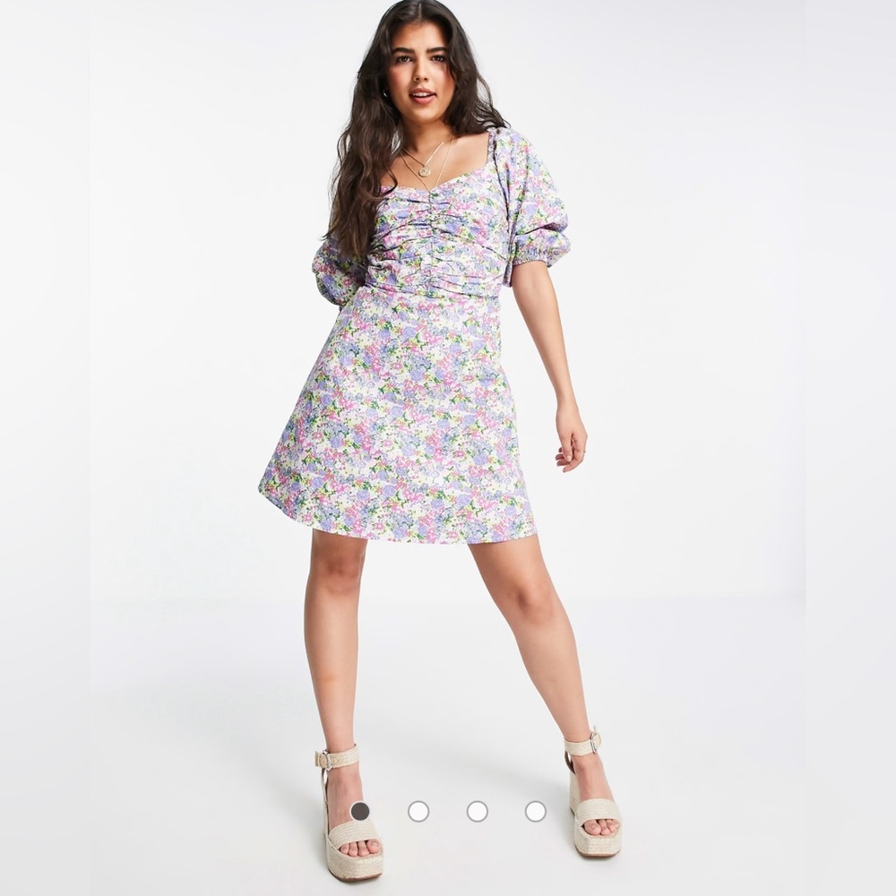 Miss Selfridge ruched poplin mini in cluster floral
